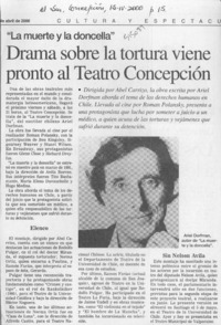 Drama sobre la tortura viene pronto al teatro Concepción  [artículo]