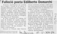 Falleció poeta Edilberto Domarchi  [artículo]