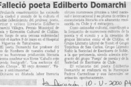 Falleció poeta Edilberto Domarchi  [artículo]