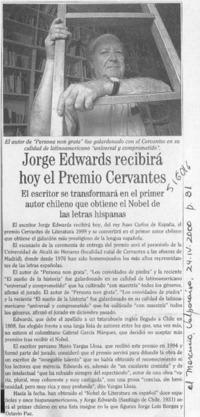 Jorge Edwards recibirá hoy el Premio Cervantes  [artículo]