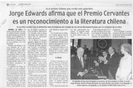 Jorge Edwards afirma que el Premio Cervantes es un reconocimiento a la literatura chilena  [artículo]