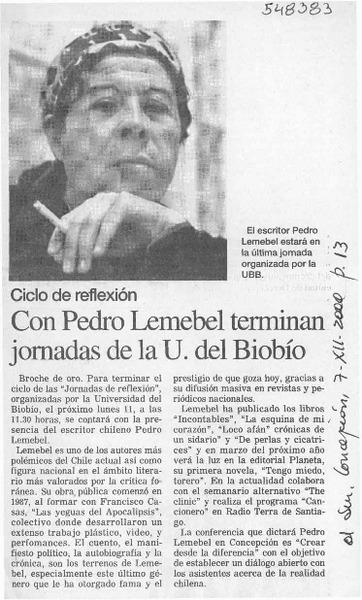 Con Pedro Lemebel terminan jornadas de la U. del Biobío  [artículo]