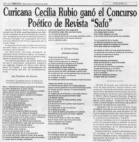 Curicana Cecilia Rubio ganó el concurso poético de revista "Safo"
