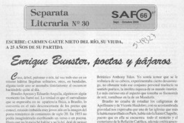Enrique Bunster, poetas y pájaros  [artículo] Carmen Gaete Nieto del Río