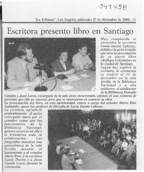 Escritora presentó libro en Santiago  [artículo]