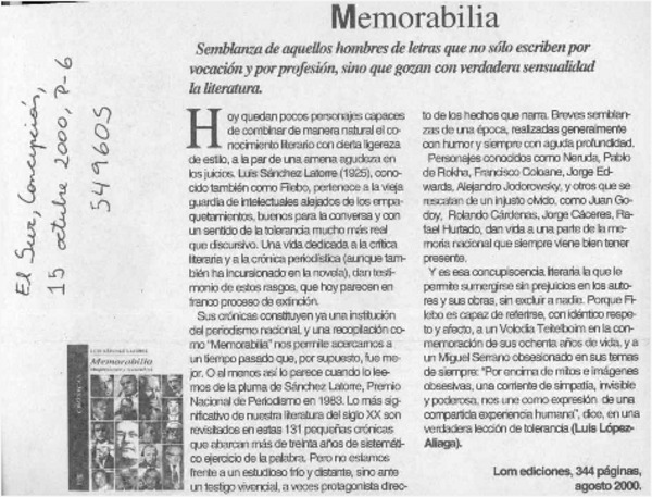 Memorabilia  [artículo] Luis López-Aliaga