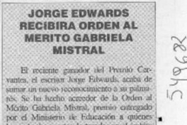 Jorge Edwards recibirá orden al mérito Gabriela Mistral  [artículo]