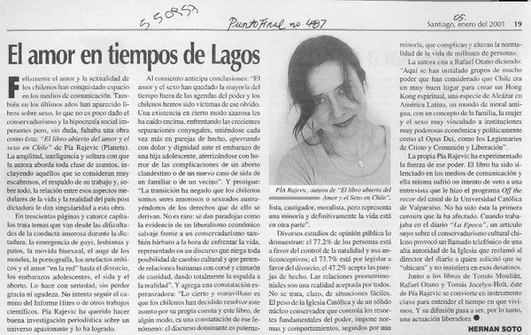 El amor en tiempos de Lagos  [artículo] Hernán Soto