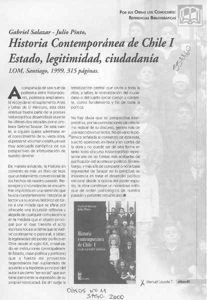 Historia contemporánea de Chile I, Estado, legitimidad, ciudadanía  [artículo] Manuel Loyola T.