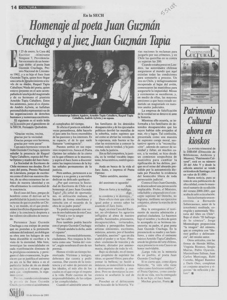 Homenaje al poeta Juan Guzmán Cruchaga y al juez Juan Guzmán Tapia