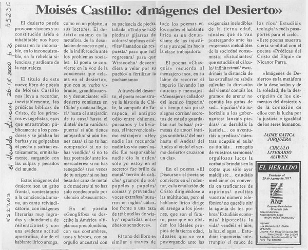 Moisés Castillo, "Imágenes del desierto"  [artículo] Jaime Gatica Jorquera