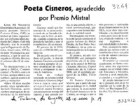 Poeta Cisneros, agradecido por Premio Mistral  [artículo]