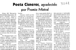 Poeta Cisneros, agradecido por Premio Mistral  [artículo]