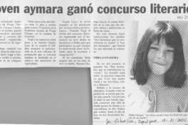 Joven aymara ganó concurso literario  [artículo]