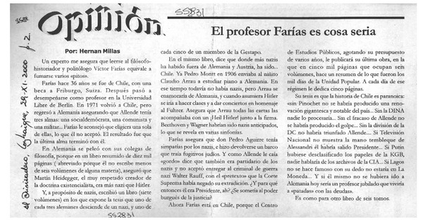 El profesor Farías es cosa seria  [artículo] Hernán Millas