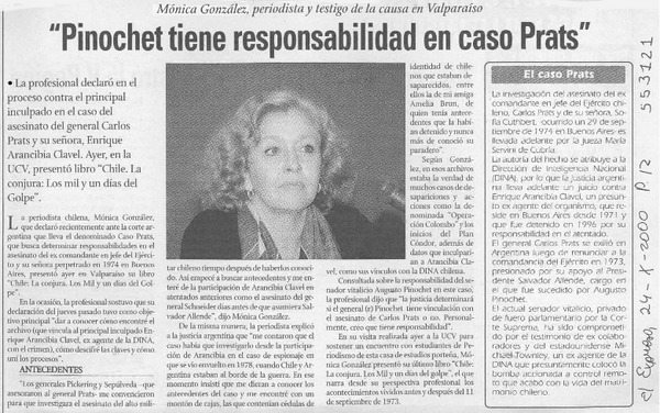 "Pinochet tiene responsabilidad en caso Prats"  [artículo]