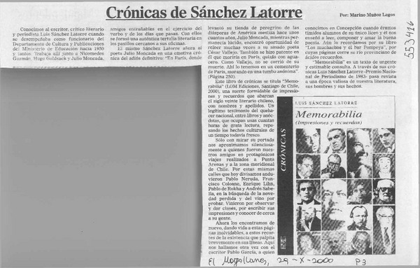 Crónicas de Sánchez Latorre  [artículo] Marino Muñoz Lagos