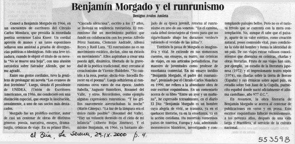 Benjamín Morgado y el runrunismo  [artículo] Benigno Ávalos Ansieta