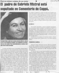 El Padre de Gabriela Mistral está sepultado en el Cementerio de Coppó  [artículo]