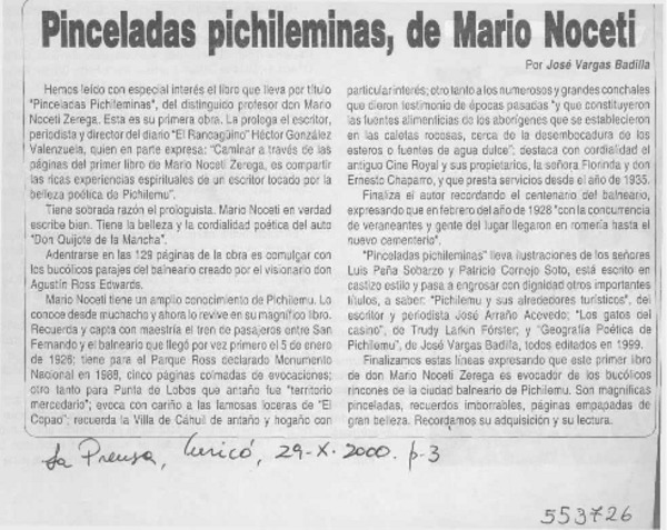 Pinceladas pichileminas, de Mario Noceti  [artículo] José Vargas Badilla