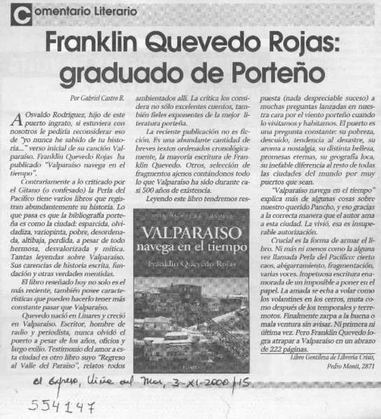 Franklin Quevedo Rojas, graduado de porteño  [artículo] Gabriel Castro R.