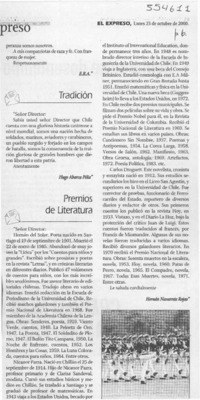 Premios de Literatura  [artículo] Hernán Navarrete Rojas