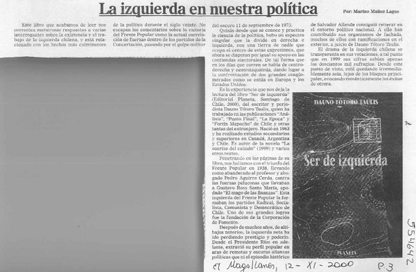 La izquierda en nuestra política  [artículo] Marino Muñoz Lagos
