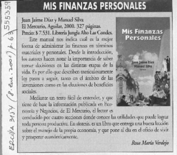Mis finanzas personales  [artículo] Rosa María Verdejo