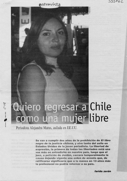 Quiero regresar a Chile como una mujer libre  [artículo] Zerán, Faride