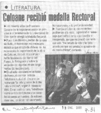 Coloane recibió medalla Rectoral