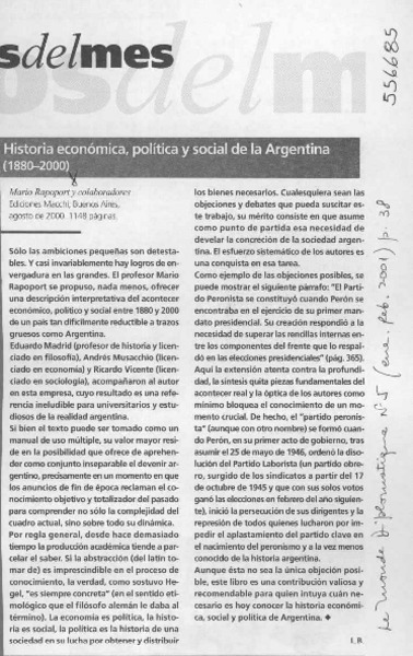 Historia económica, política y social de la Argentina (1880-2000)