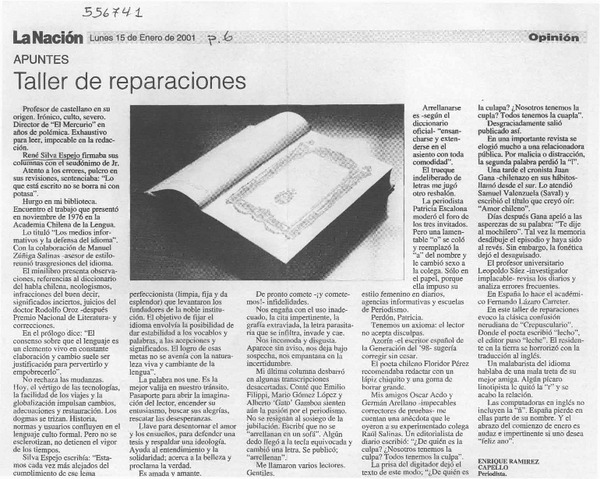 Taller de reparaciones  [artículo] Enrique Ramírez Capello