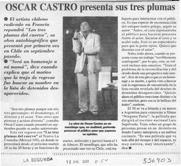 Oscar Castro presenta sus tres plumas  [artículo]