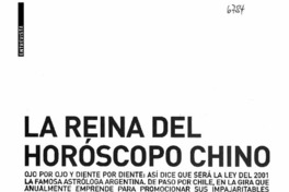 La reina del horóscopo chino  [artículo] Claudia Donoso