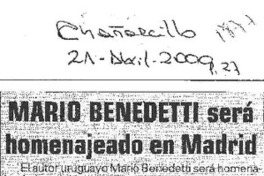Mario Benedetti será homenajeado en Madrid  [artículo]