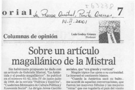 Sobre un artículo magallánico de la Mistral  [artículo] Luis Godoy Gómez