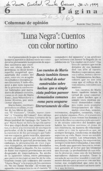"Luna Negra", cuentos con color nortino  [artículo] Ramón Díaz Eterovic