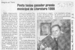 Poeta tenino ganador Premio Municipal de Literatura 1999  [artículo]