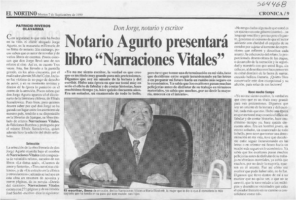 Notario Agurto presentará libro "Narraciones Vitales"