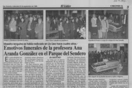 Emotivos funerales de la profesora Ana Aranda González en el Parque del Sendero