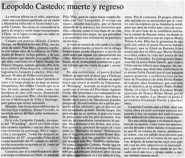 Leopoldo Castedo, muerte y regreso