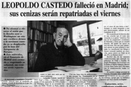 Leopoldo Castedo falleció en Madrid; sus cenizas serán repatriadas el viernes
