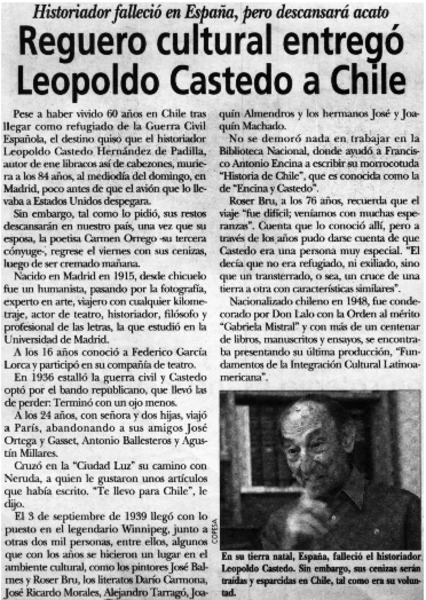 Reguero cultural entregó Leopoldo Castedo a Chile