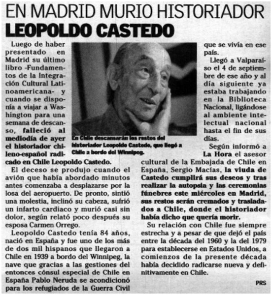 En Madrid murió historiador Leopoldo Castedo