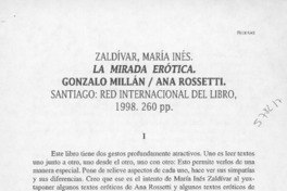 La mirada erótica, Gonzalo Millán, Ana Rossetti  [artículo] Adriana Valdés