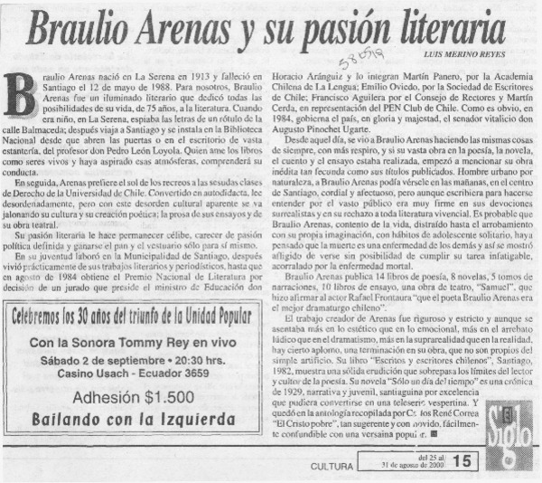 Braulio Arenas y su pasión literaria