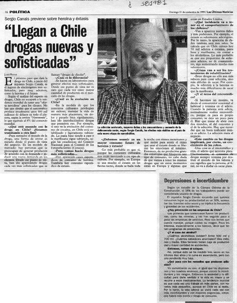 "Llegan a Chile drogas nuevas y sofisticadas"  [artículo] Julio Matus
