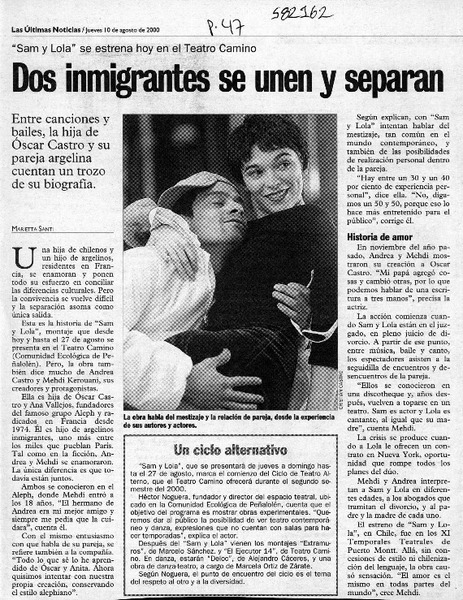 Dos inmigrantes se unen y separan  [artículo] Marietta Santí