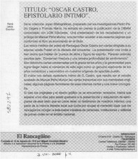 Título "Oscar Castro, epistolario íntimo"  [artículo] René Leiva