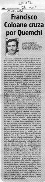 Francisco Coloane cruza por Quemchi  [artículo] Nelson Navarro C.